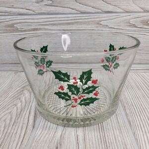 Indiana Glass Holly Berry Glass Bowl Punch Candy Serving Dish Christmas Holiday
